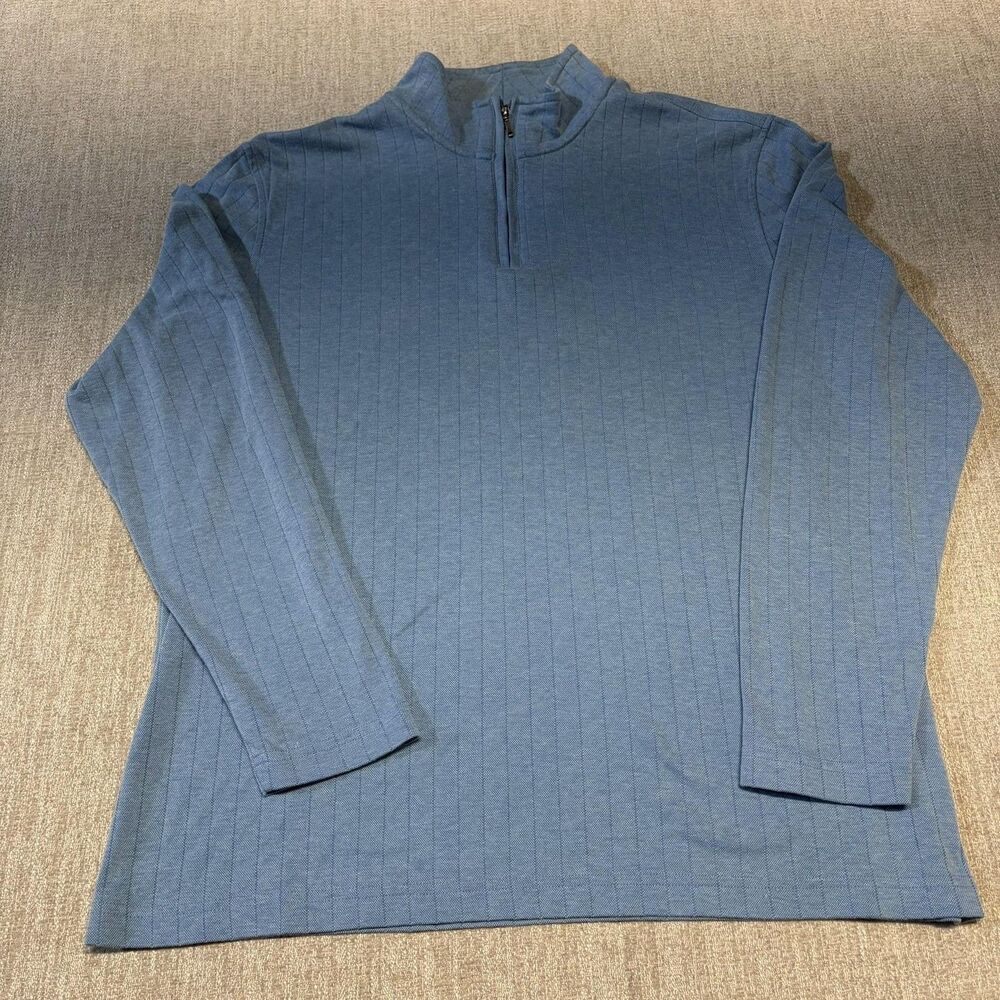 Via Europa Sweater Mens Medium Blue Mock Neck 1/4 Zip Knit Pullover Casual